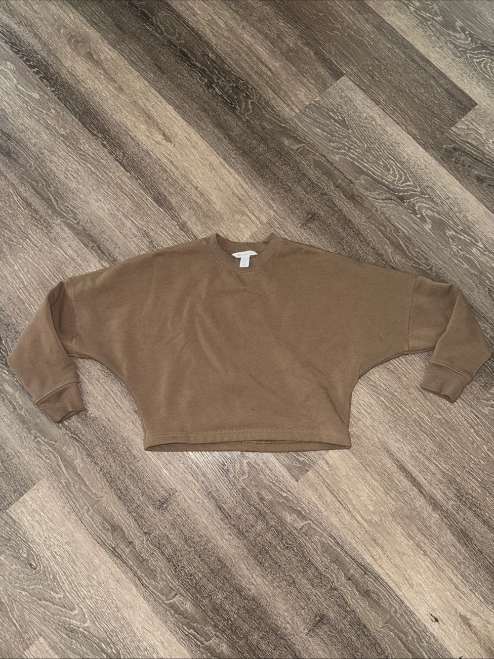 Athleta Cropped Crewneck Sweatshirt Brown XXS/XS Boxy Neutral Gym Athleisure
